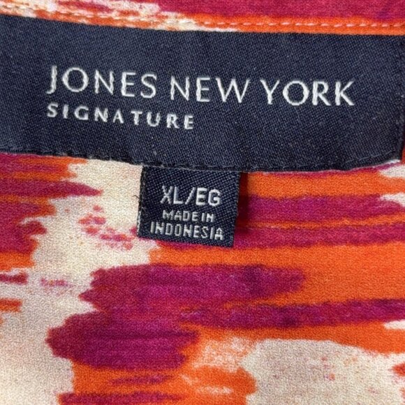 Jones NY Signature Blouse Top Orange Purple Taupe Waterfall Button Front LS S XL - Picture 9 of 10